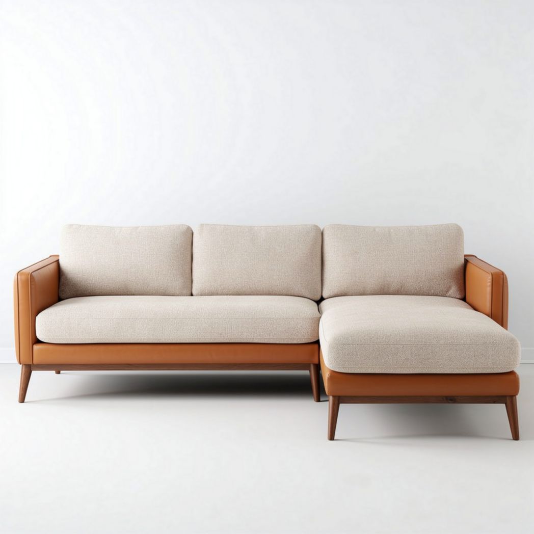 Loungebank met chaise longue voor de zithoek - stof en leer - 220 x 90 x 85cm